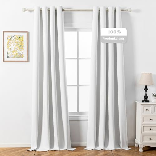 MYSKY HOME Weiße Gardinen mit Ösen Schallschutz Vorhänge Blackout Vorhang Leinenoptik Gardine Verdunkelungsvorhang für Kinderzimmer und Wohnzimmer,2er Set H 245 x B 140 cm,Weiß.
