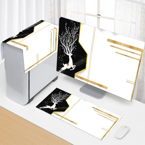 Hixingo 3 Pieces Set Computer Dirt-Proof Cover, Desktop PC Dust Cover Protector Computer Screen Display Protective for 17-34 inch Desktop, PC, TV (25”-27”,Forest Deer)