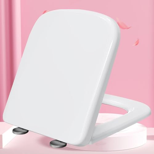 Klodeckel mit Absenkautomatik Eckig Weiß Toilettendeckel Weiß Eckig Toilettensitz Klositz Antibakterieller Stabile Klodeckel Top-Installation Abnehmbar,white-34 * 45cm