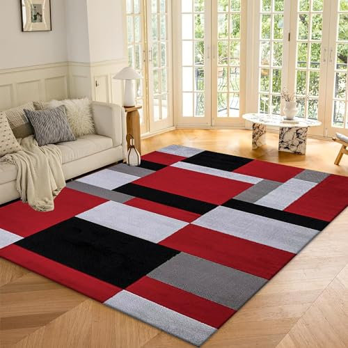 Rugs Inn Kilas Rugs for Indoor - Super Soft Distressed Low Pile Hallway Living Room Bedroom Kitchen Entryway Large Area Rug Carpet Mat- Red Black, 120 x 170 cm