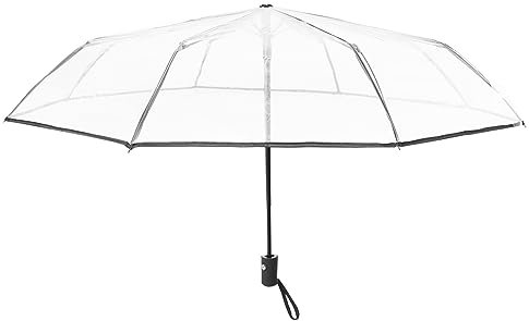 NISHZHU Parapluie transparent automatique pour femme et homme - Compact et pliable - Style coupe-vent - Transparent + bordure noire