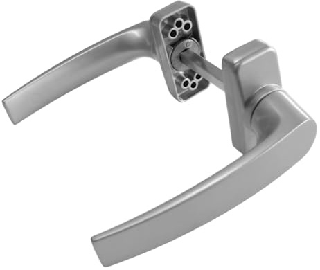 Sivenci - Jeu de Manilles en Aluminium pour Portes | Manille avec Rosette | Écu Rectangulaire | Carré de 8 mm | Manivelle Réversible | Laqué Argent
