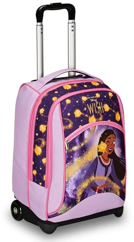 Disney Trolley Scuola Big - Seven - WISH STRONG HEART, BRIGHT SPIRIT - Doppio Scomparto, Tasca Porta Borraccia e Crossover System, Zaino Scuola Viaggio, Bambina Ragazza