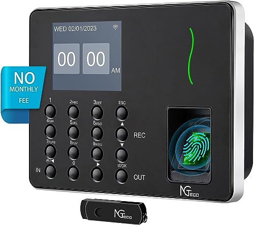 NGTeco Zeiterfassung für kleinbetriebe Biometrische Fingerabdruck-Stempeluhr Maschine Zeituhr Recorder Mitarbeiter Check-in Time Clock W3