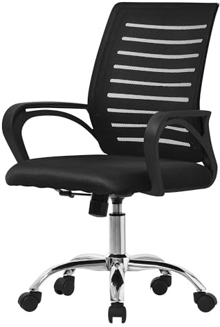 ML-Design Bürostuhl ergonomisch, Schwarz, Höhenverstellbarer Schreibtischstuhl mit Armlehnen, Computerstuhl mit atmungsaktiver Netzbespannung, Wippfunktion, 360° Drehstuhl mit Rollen, Gaming Stuhl