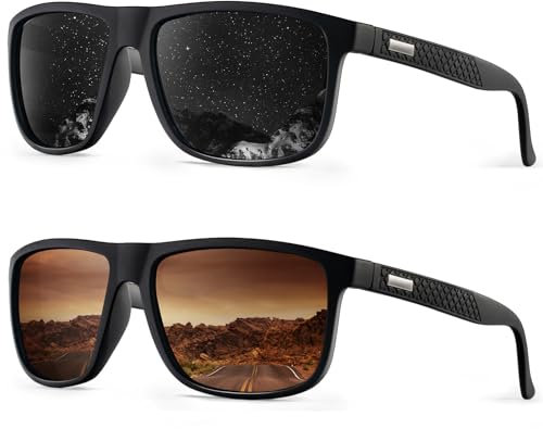 HENGOSEN Polarised Sunglasses Men Sports: Mens Sunglasses Fishing Driving Running Retro Sun Glasses with UV Protection 2 PACK