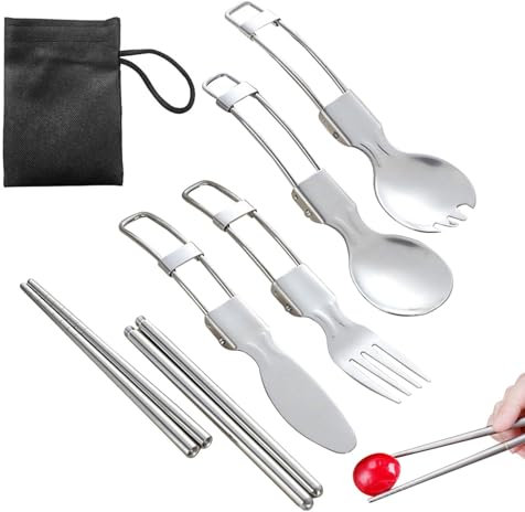 Campingbesteckset aus Edelstahl, Klappbesteckset - Faltbares Geschirr | Multifunktionale faltbare Obstgabeln für Outdoor, Wandern,