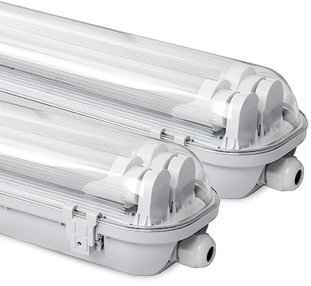 Fiqops LED Feuchtraumleuchte 150cm, Wannenleuchte IP65 Wasserfest, Kellerlampe 24W 4080lm mit Zwei T8 LED-Röhren Neutralweiß für Garage, Keller, Büro (2 Stück)