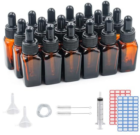 Dondeen Pipettenflasche 10ml,18 pcs braunglas glasflasche pipette,Apothekerflasche,tropfflasche,mit Spritze Trichter,für ätherische Öle, Parfümöle, Flüssigfarbstoffen Aromatherapie Mischungen (10ml)