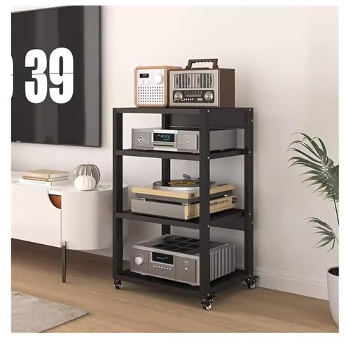 mueble equipo hifi Gabinete De Componentes Estéreo Con Soporte For Medios De 4 Niveles, Torre De Audio Y Video En Esquina, Estante For Altavoces, Amplificador, Tocadiscos, Receptor, Reproductor De DVD