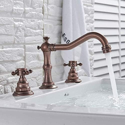 XYMSAF Robinetterie de Cuisine Robinet de Cuisine Robinet EuropUPC Rétro Robinet d'évier de lavabo à 3 Trous Robinet mélangeur d'eau Chaude et Froide à Double poignée Forme de Prune Torne
