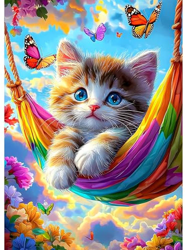 AIRDEA Katze Diamond Painting Erwachsene, DIY 5D Bunte Blume Diamant Painting Bilder, Bastelset Erwachsene Frauen als Haus Wanddeko 30x40 cm