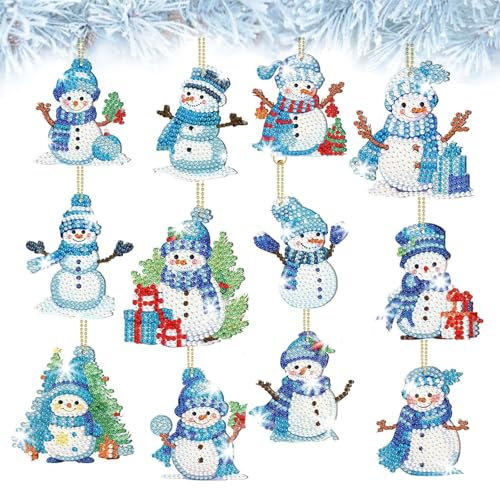 MHwan 12 Stück Doppelseitiger 5D Diamond Painting Weihnachten Anhänger, glänzend exquisit, Diamond Painting Adventskalender, Kann an Weihnachtsbäumen, Geschenkboxen, Grußkarten aufgehängt werden