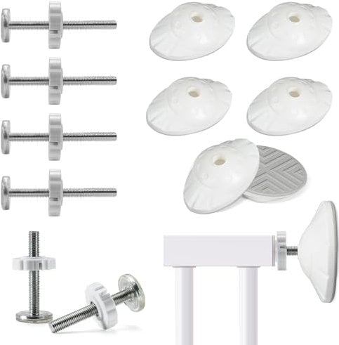 12PCS Baby Gate Extension, Stair Gate Screws with Gate Wall Protector Stair Gate Fittings Pressure Mounted Baby Gate Spindle Rods for Stair Gate Extension