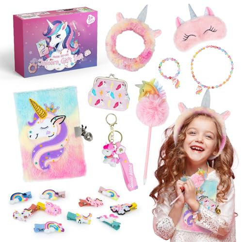 snookids Juguetes de Unicornio, Regalos de Unicornio Para Niñas, Kit de Manualidades, Diario Con Candado, Collar, Pulsera, Regalo de Cumpleaños Para Niñas de 3, 4, 5, 6, 7 y 8 Años