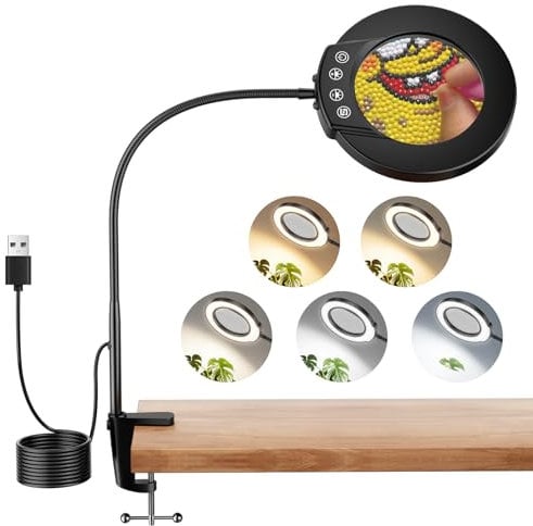 Nazano Lupe mit Licht und Ständer, 10X Lupelampe 5 Beleuchtungsmodi, Lupenleuchte für Lesen Malen Bastelarbeiten Hobby Nähen Naharbeit