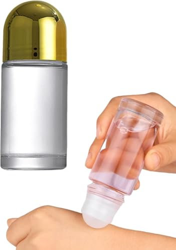 1Pc 50ml Glass Essential Oil Roller Bottles,Refillable Cosmetic Roller Bottles,Empty Roller Bottle with Plastic Roller Ball Leak-Proof Rollers Ball Bottle with Lid For Essential Oils Perfume Cosmeti