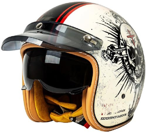 WZGGTEAM Mezzo Casco da Moto, 3/4 Casco Jet Vintage Aperto per Uomini e Donne Adulti, Casco Demi-Jet Omologato ECE con Occhiali con Visiera