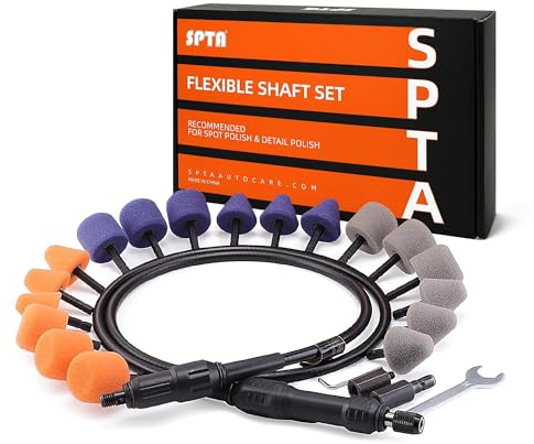 SPTA Mini Polierpad-Set mit flexiblem Schaft für Autoräder, Enge Bereiche und kleine Räume