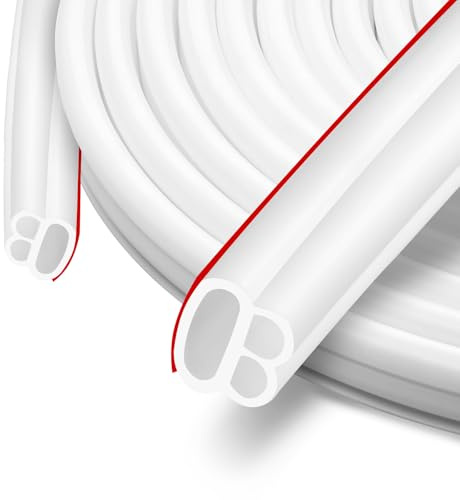 SUNWERK Türdichtung Dichtungsband Flexibel, Selbstklebend Gummidichtung Türrahmen Wasserdicht, Dichtungsband Fenster Tür Door Seal, Dichtungsstreifen Dichtungsgummi für Anti Kollision(Weiß,6.2M)