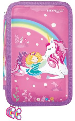 KEYROAD Federmäppchen, Ausgestattet, Federtasche mit Inhalt 3-Kammer, 52 Elemente, Maxi Mäppchen 20,5x13,5x6 cm, Farbmix