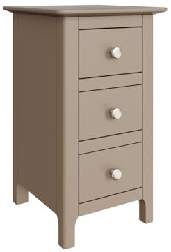 FWStyle Palma Putty 3-Drawer Slim Bedside Chest – Fully Assembled Narrow Nightstand with Smooth-Glide Drawers & Brushed Metal Handles – Compact Bedroom Storage Unit