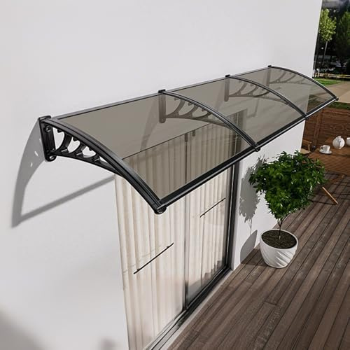 Outdoor Door Canopy - Polycarbonate Awning, Flat Roof Overhang for Porch & Window, UV Protection from Rain & Snow, Multiple Sizes & Colors (Brown, 31)