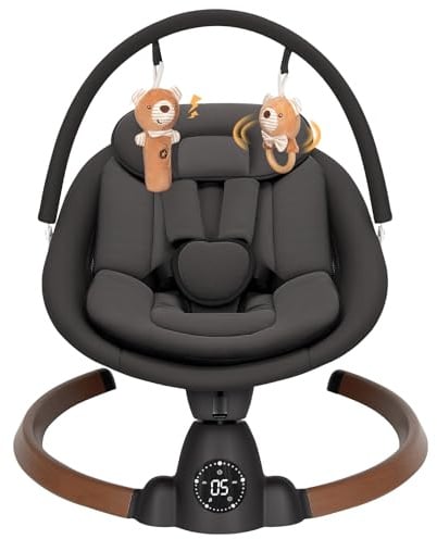 Uuoeebb Baby Bouncer, Portable Electric Baby Swing with Bluetooth, 5 Swing Speed, 10 Songs, 5-Point Harness, Remote Control & Touch Panel - Bouncer from Birth for Indoor & Outdoor Use (Dark Black)