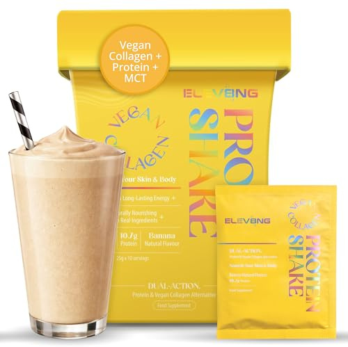 Vegan Beauty Protein Powder – Collagen Support + Gut Health – Plant-Based Protein Shake (Banana) – Caffeine-Free – Skin, Hair, Nails & Digestive Support – Daily Glow Nutrition