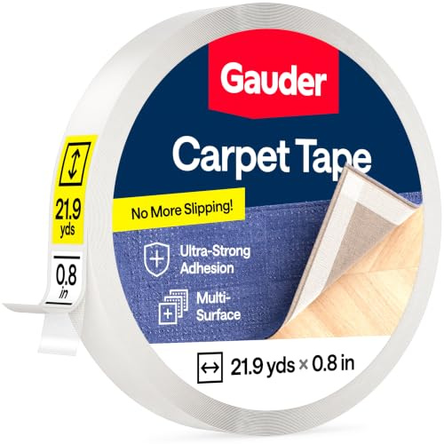 GAUDER Teppichklebeband doppelseitig - Teppichkleber (20 m x 21 mm) | Extra starker Teppichkleber für Bodenbeläge, Teppiche & Treppen - rutschfeste Befestigung am Boden - Klebepads, Verlegeband