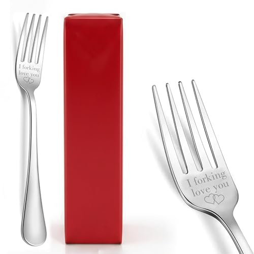 PB TECH Funny Engraved Forks, I Forking Love You, Stainless Steel Engraved Fork with Luxury Gift Box, Unique Gifts for Valentine's Day Christmas Day Wedding Anniversary