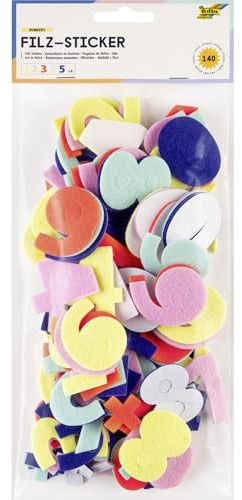 folia 5268 - Filz-Sticker NUMBERS, 140 Stück in 5 verschiedenen Farben, Zahlen-Aufkleber zum Verzieren und Dekorieren