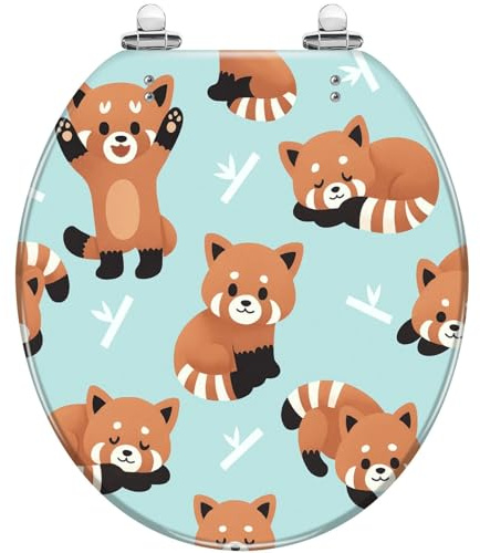 Niedlicher roter Panda-WC-Sitz aus nahtlosem Bambus-Kunstharz mit sanftem, leisem Absenkmechanismus und Schnellverschluss-Scharnieren. Leicht zu reinigen und zu montieren.