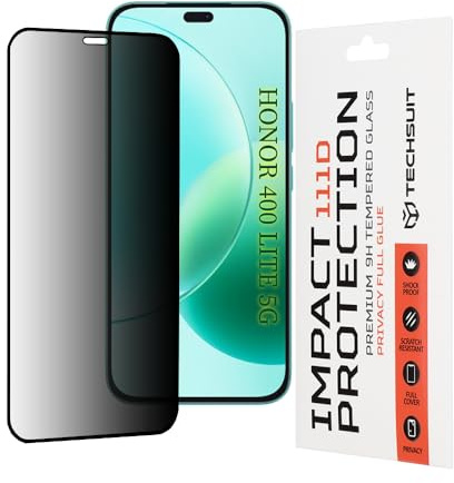 Techsuit Sichtschutzfolie für Honor X8b, X8c, 400 Lite Gehärtetes Glas mit 9H Härte, Vollständige Abdeckung, Stoßschutz, Blickschutz Beschichtung, Anti Fingerabdruck, 111D Privacy Full Glue