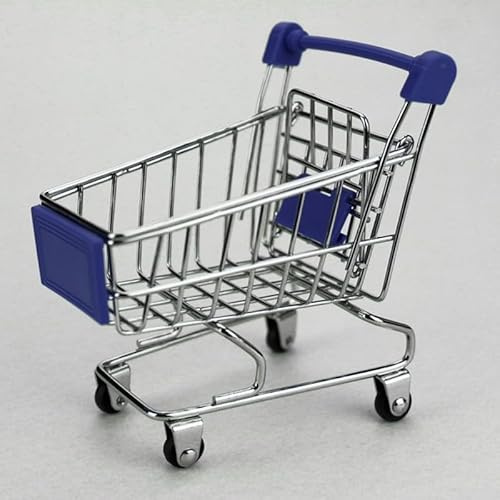 Feeshoppher Einkaufswagen-Trolley für Kinder, Metall-Supermarkt-Bollerwagen mit stummen Rollen zur Aufbewahrung und Dekoration, 12,8 x 8 x 11,5 cm, Rosa (dunkelblau)