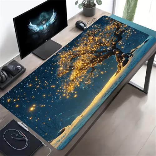 Tapis de Souris Gaming XXL 800x300x3 mm - Arbre de Vie Abstrait Grand sous-Main de Bureau avec Surface Lisse pour la Précision et Coutures sur Les Bords, Idéal pour Gamer, Ordinateur, PC