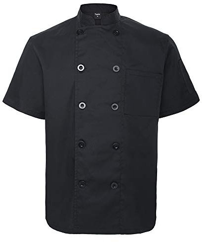 TopTie Chaquetilla Cocinero Unisex Chaqueta de Chef Manga Corta Hostelería Cocina Uniforme con Bosillos para Restaurante Bar Negro