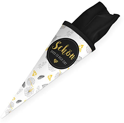 itenga Geschwisterschultüte 35cm Geschenkverpackung Schultüte Zuckertüte klein für Erwachsene Kinder Party (Blätter mit Text Schön DASS es Dich gibt)