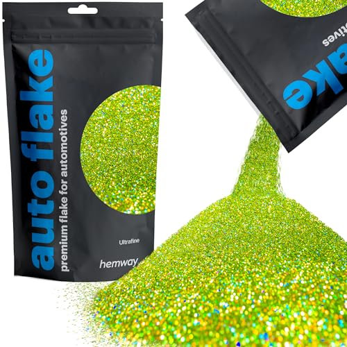 Hemway Premium Automotive Glitter Flake Paint Additive - Lime Green Holographic | Ultrafine Metal Flakes for Car, Truck, RV, Motorbike & Boat Decoration | Mix with Auto Paint | 100 g