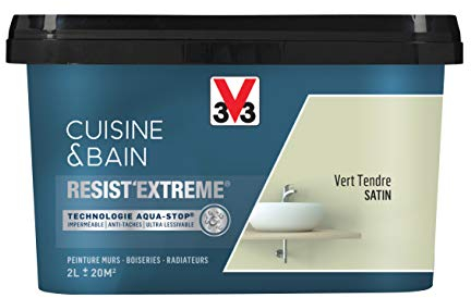 V33 Peinture multi-supports monocouche Cuisine & Bain Resist'Extrême® Satin, Vert Tendre, 2L
