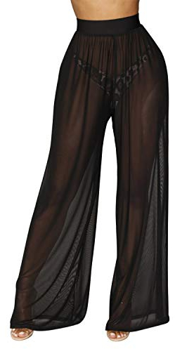 semen Damen Hose Vintage Schlag Stil Mesh Tech Durchsichtig Reizvoll Elastische Taille Stretch Yoga Strandmode Lang Pants Basic Look