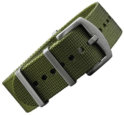BOMBFROG NATO Strap Uhrenarmband 24mm Nylon oliv, Dornenschließe silber, Uhrenarmband Nato (24 mm, Oliv - Dornenschließe silber)