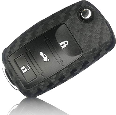 FOAMO Autoschlüssel-Silikon-Hülle Kompatibel mit VW Golf 6, SEAT, SKODA - Schutz für Schlüssel in Carbon Schwarz