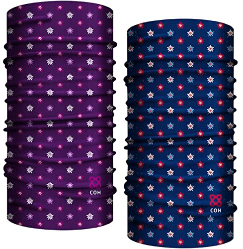 Club of Heroes 2er-Set Edelweiss Bandana, nahtloses Multifunktionstuch aus weicher Mikrofaser/atmungsaktiver Schlauchschal Halstuch Kopftuch/Berge Alpen Bayern Tirol Blume Tracht (Violett+Blau)