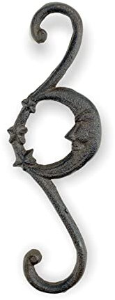 Crispe Baumhaken, S-förmiger Haken Motiv Mond, 26cm Metallhaken Pflanzenaufhänger aus Gusseisen, super robust, perfekt für den Außenbereich