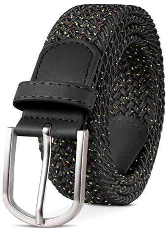 TANGCHAO Stoffgürtel Stretchgürtel Elastik Flechtgürtel Geflochtener und Elastischer Dehnbarer Gürtel für Damen und Herren Breite 3.3cm Sternenhimmel Schwarz 110cm