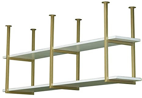 Drsyffsup Hanging Ceiling Rack Suspended Wine Holder Wall Shelf Bar Front Restaurant Ceiling Partition Wall Mount ，White Wood Panel + Gold Metal Frame Complete Kit (Size : 100x30x80cm)