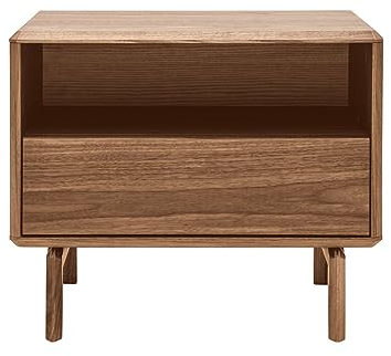 Miliboo Suva - Mesita de noche de madera oscura (59 cm), color nogal