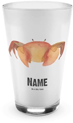 Mr. & Mrs. Panda Personalisiertes Glas Sternzeichen Krebs - Personalisierte Geschenke, Glas mit Namen, Name, Krebse, Bedrucktes Glas, Bedrucken,