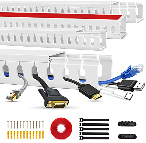 Kabelkanal-Raceway-Kit, offener Schlitz-Kabelkanal für TV-Kabel, Kabel-Concealer-Kabelwanne Kabelmanagement-Tunnel unter dem Schreibtisch(40cm*4) White